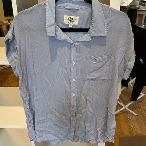 LIKE NEW - blue/white striped button down blouse. Size M